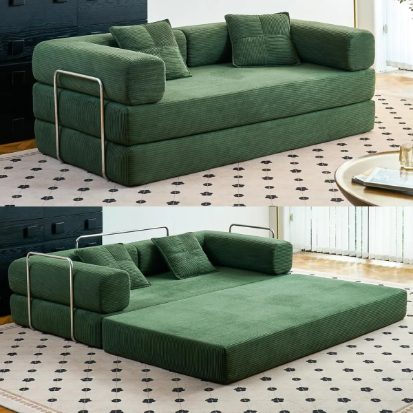 Italian Compressed Sofa Minimalist Retro Corduroy Sofa Bed Lounge Modular Couch Foldable Washable Customizable for Living Room