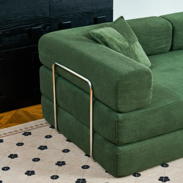 Italian Compressed Sofa Minimalist Retro Corduroy Sofa Bed Lounge Modular Couch Foldable Washable Customizable for Living Room